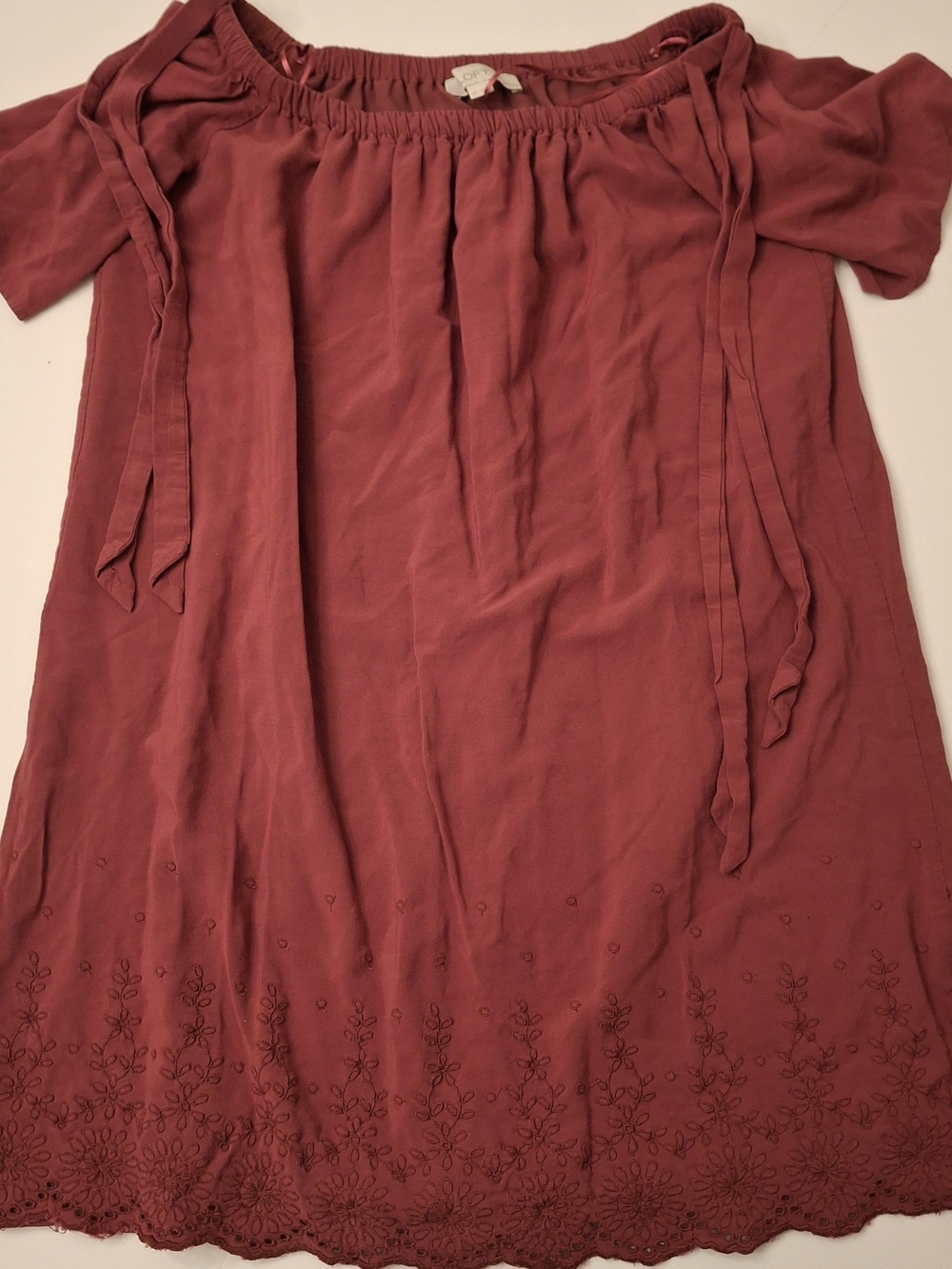 LOFT Dusty Rose Off-Shoulder Embroidered Mini Dress